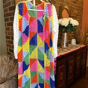 Colorful Geometric Crochet Duster/swimsuit cover up.